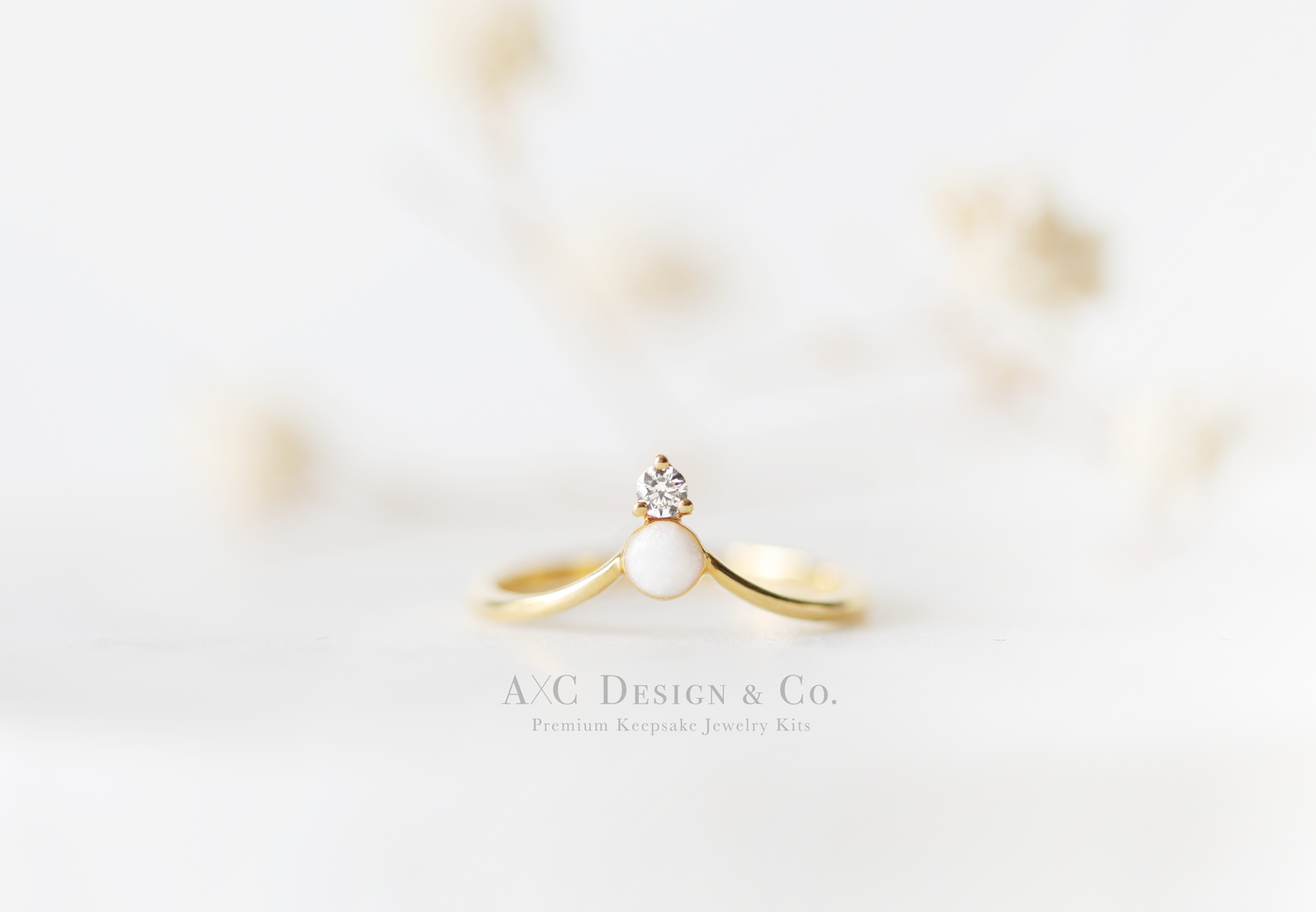 Solid 18K Gold Minimalist Diamond Crown Breastmilk Ring (DIY Kit)