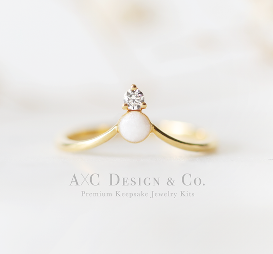 Solid 18K Gold Minimalist Diamond Crown Breastmilk Ring (DIY Kit)