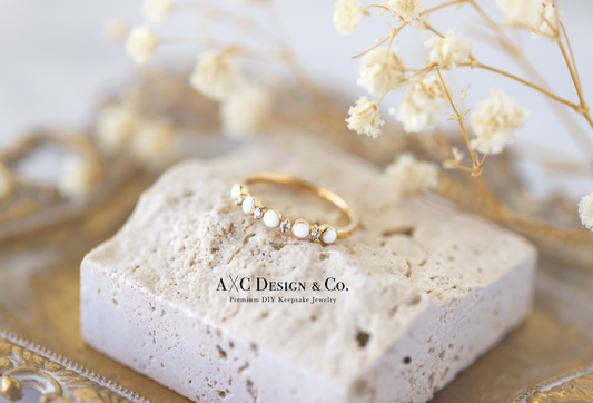 Minimalist Solid 18K Gold Pearl Breastmilk Band (DIY Kit) - 5 Pearl Stones