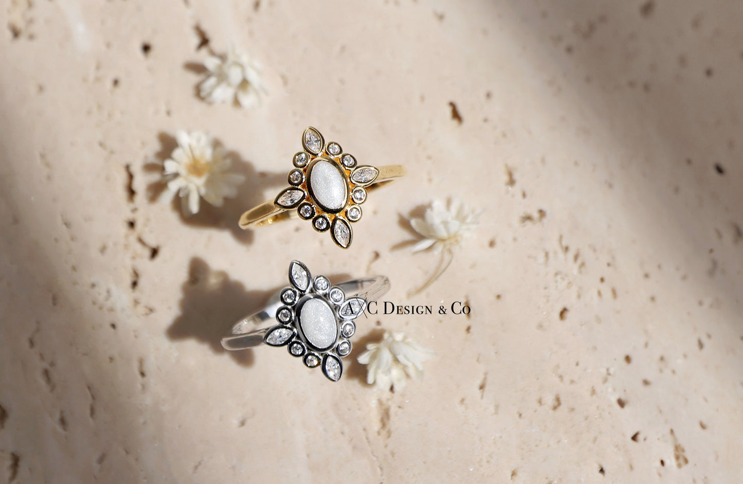 Oval Daisy 18K Gold Vermeil Breastmilk Ring (DIY KIT)